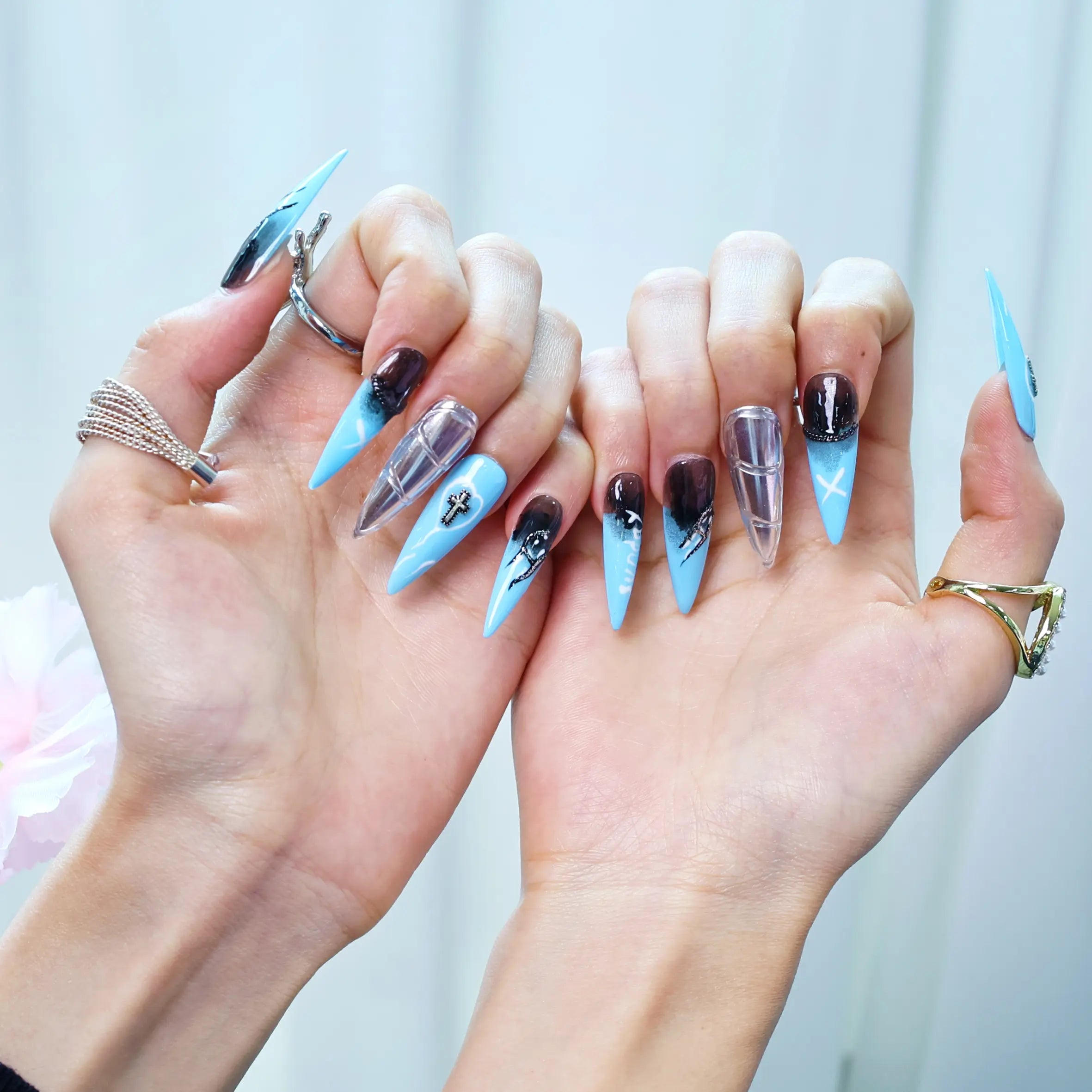 Sapphire Cross-Long Stiletto [Never Give Up]