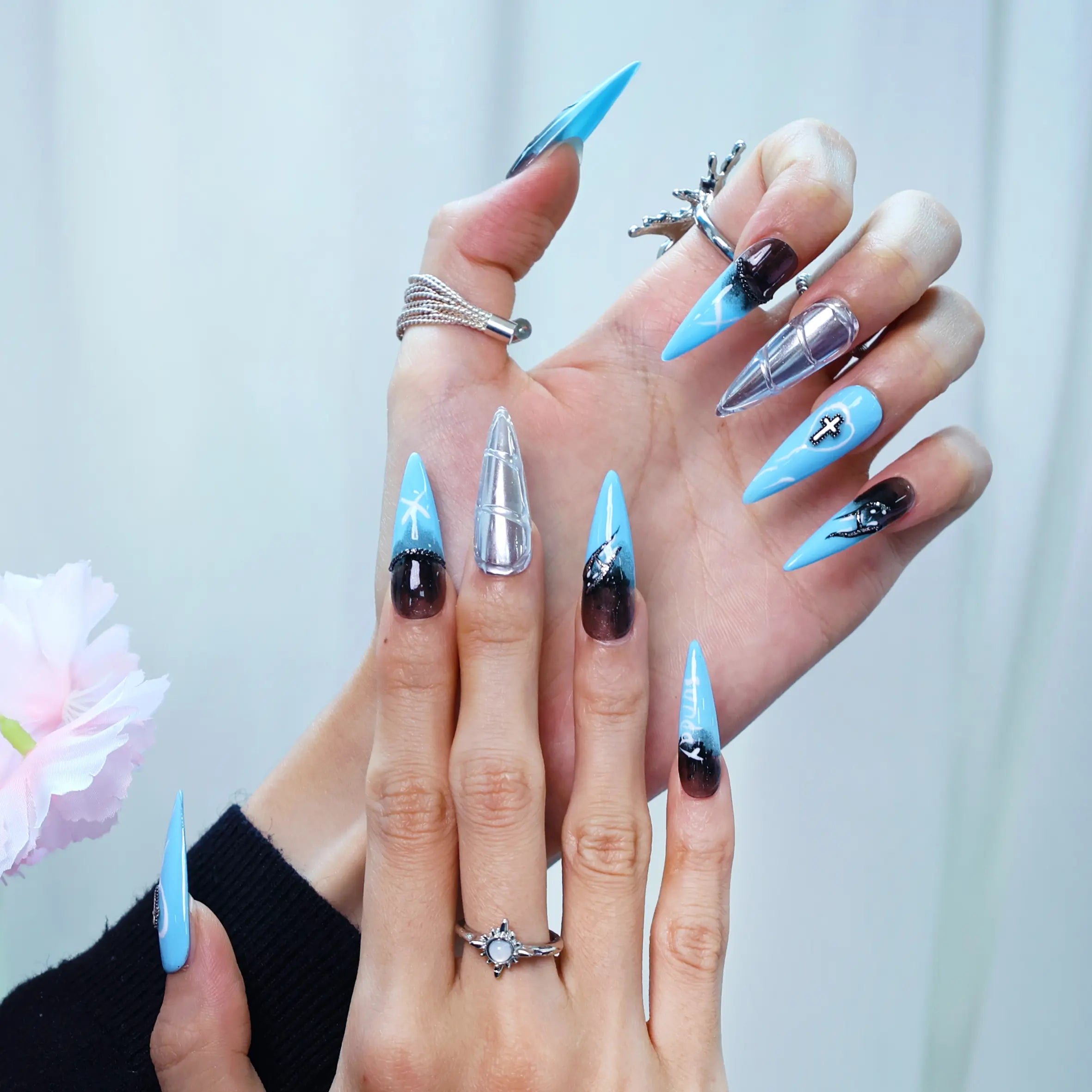Sapphire Cross-Long Stiletto [Never Give Up]