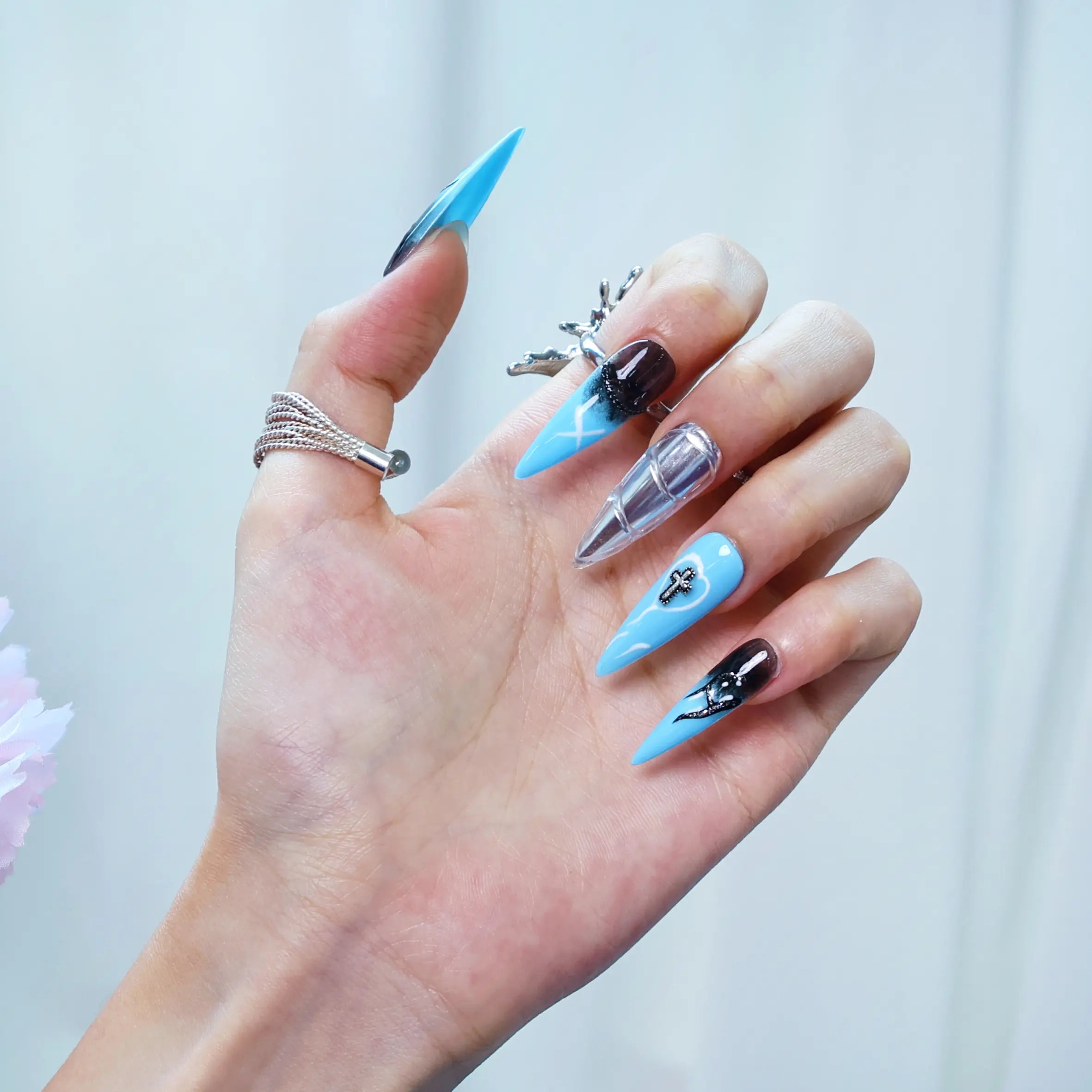 Sapphire Cross-Long Stiletto [Never Give Up]