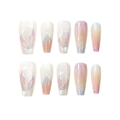 Polippie Mermaid’s Melody medium coffin press on nails with pastel gradients, pearl accents, and 3D wave details—perfect summer nails with a mermaid vibe