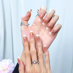 Classic nude press-on nails with crisp French white tips