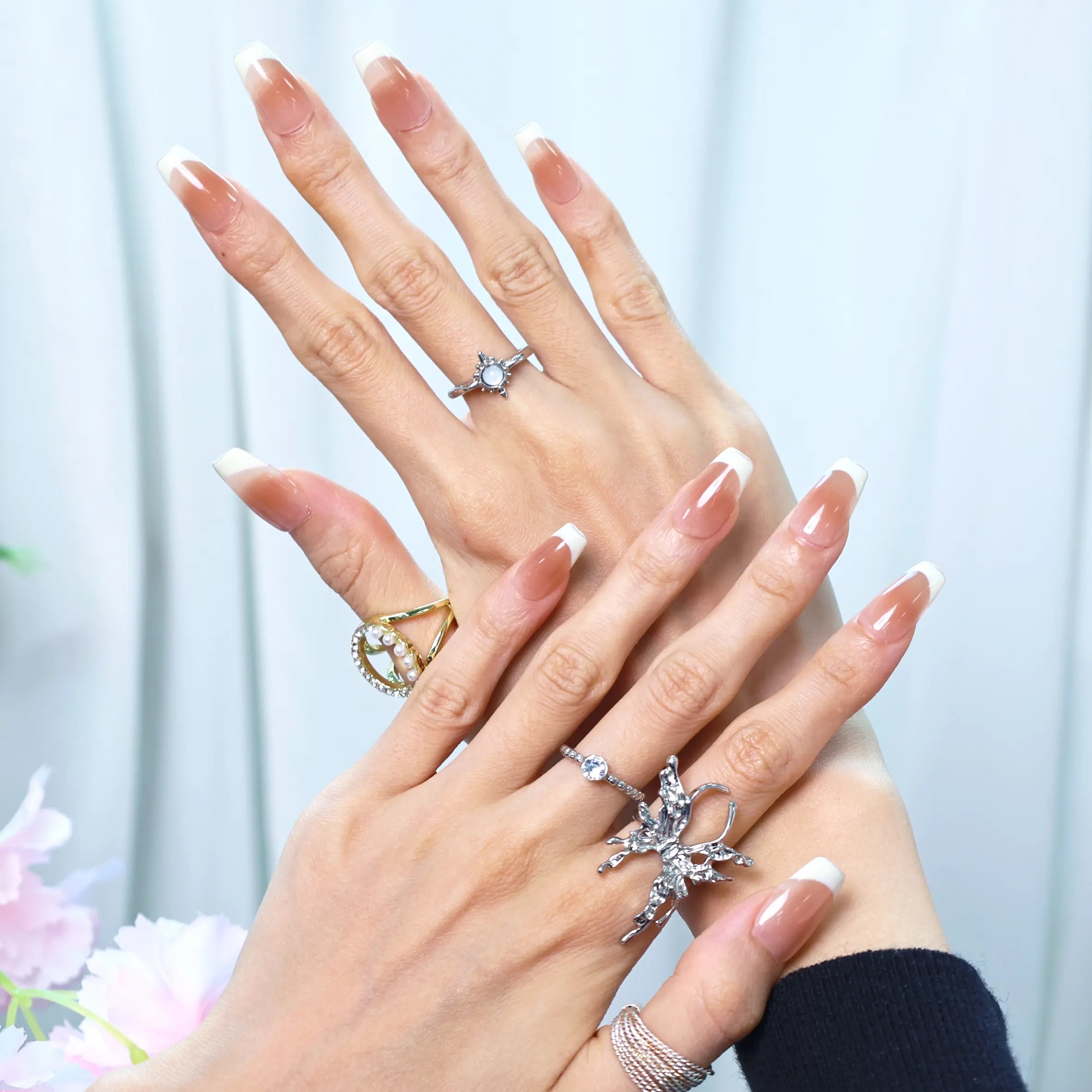 Office-ready medium-length nails with timeless French style