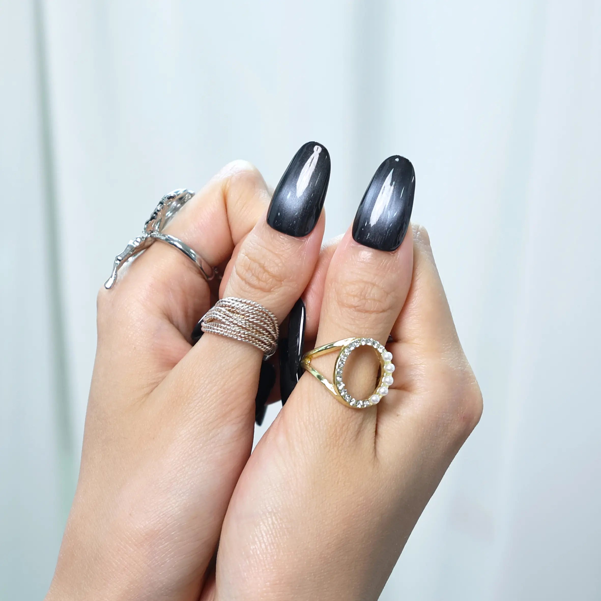 Lifestyle image showing black nails in everyday setting