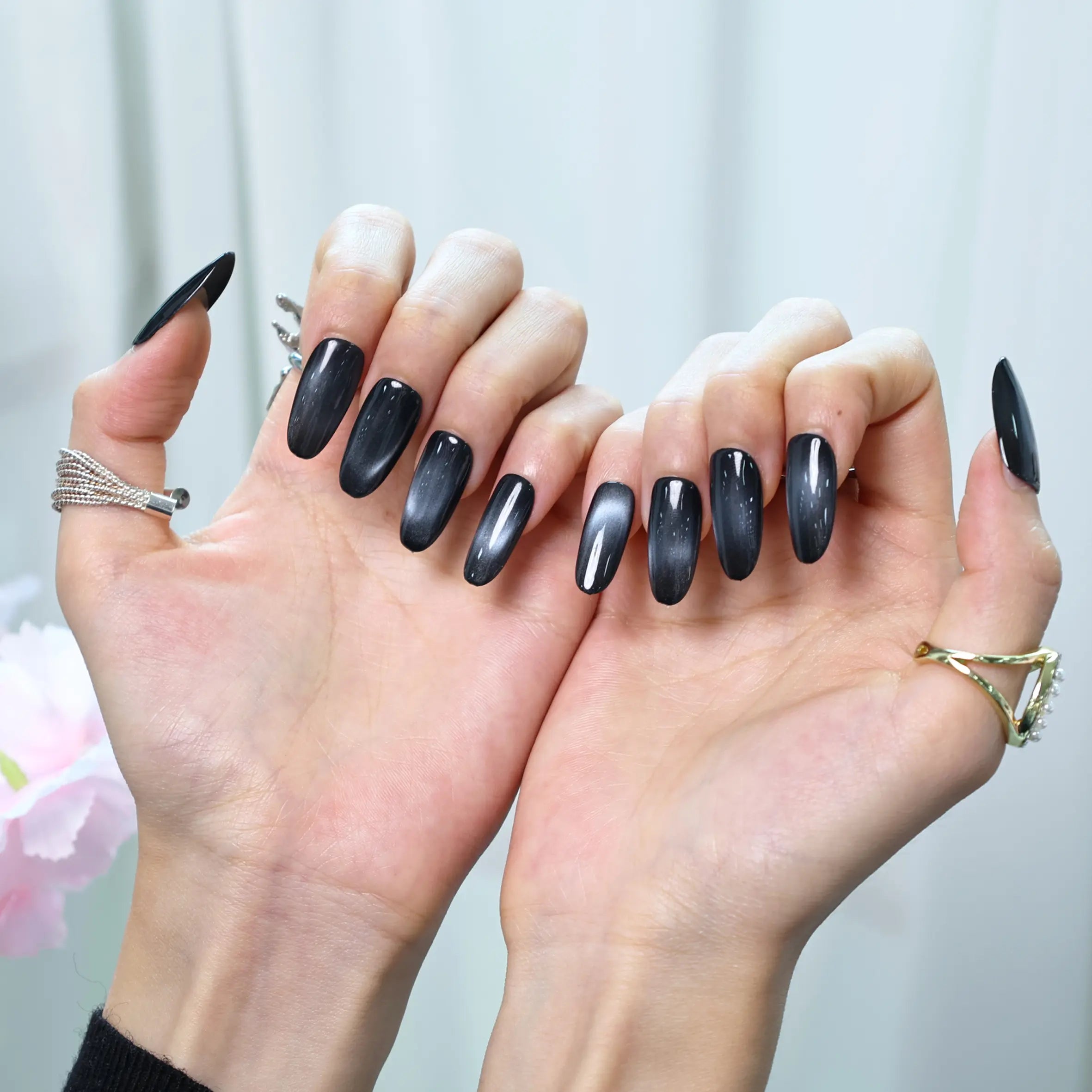 Lifestyle image showing black nails in everyday setting